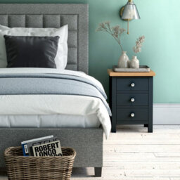 Farro Charcoal Bedside Table - Fully Assembled 3 Drawer Cabinet - By Roseland Furniture - thumbnail 2