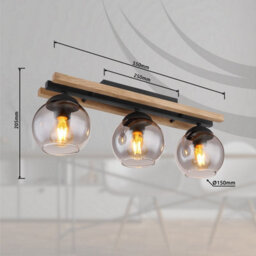 Luminosa Lighting Luminosa Conni Globe Ceiling Light Matt Black Wood Dark Brown Smoke Glass Shade 3X E27 - thumbnail 8