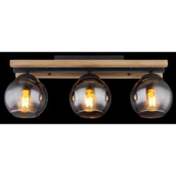 Luminosa Lighting Luminosa Conni Globe Ceiling Light Matt Black Wood Dark Brown Smoke Glass Shade 3X E27 - thumbnail 5