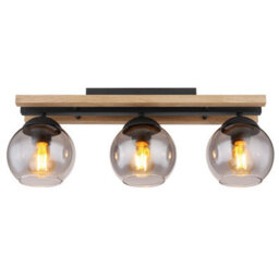 Luminosa Lighting Luminosa Conni Globe Ceiling Light Matt Black Wood Dark Brown Smoke Glass Shade 3X E27 - thumbnail 3