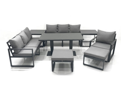 Fimous Outdoor Garden Furniture Set Aluminium Lounge Sofa Adjustable Rising Lifting Dining Table Sets With 2 Big Footstools - image 1