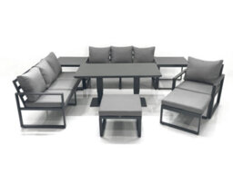 Fimous Outdoor Garden Furniture Set Aluminium Lounge Sofa Adjustable Rising Lifting Dining Table Sets With 2 Big Footstools - thumbnail 1