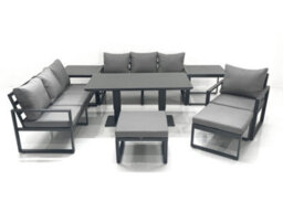 Fimous Outdoor Garden Furniture Set Aluminium Lounge Sofa Adjustable Rising Lifting Dining Table Sets With 2 Big Footstools - thumbnail 2