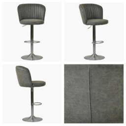 Lakeland Furniture Flynn Slate Grey Faux Leather Brushed Steel Gas Lift Base Bar Stool - thumbnail 4