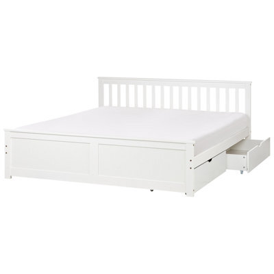 Beliani Bed With 2 Drawers Pine Wood Olendon 180 X 200 Cm (Eu Super King) White