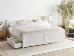 Beliani Bed With 2 Drawers Pine Wood Olendon 180 X 200 Cm (Eu Super King) White - thumbnail 2