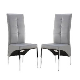 Furniture in Fashion Vesta Studded Grey Faux Leather Dining Chairs In Pair