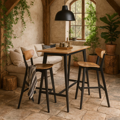 Wyld Haus Krakow Rectangular Bar Dining Set - Natural Oak Effect And Black, Table And 2 Stools - image 1