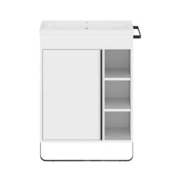 GoodHome Maza White Freestanding Vanity Unit & Basin Set - Includes Black Towel Rail (W)650mm (H)820mm - thumbnail 4
