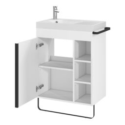 GoodHome Maza White Freestanding Vanity Unit & Basin Set - Includes Black Towel Rail (W)650mm (H)820mm - thumbnail 3