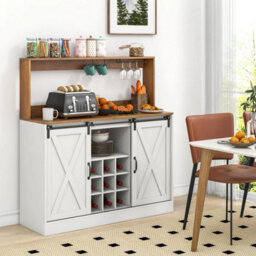 Farmhouse Coffee Bar Cabinet 120Cm Wine Cabinet W/charging Station - thumbnail 5