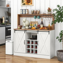 Farmhouse Coffee Bar Cabinet 120Cm Wine Cabinet W/charging Station - thumbnail 3