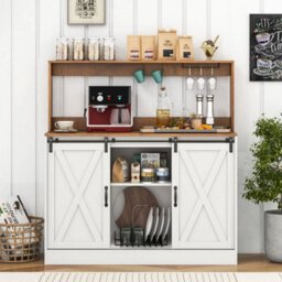 Farmhouse Coffee Bar Cabinet 120Cm Wine Cabinet W/charging Station - thumbnail 4
