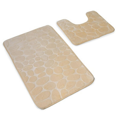 Divchi Memory Foam 2 Piece Bath Mat Set - Khaki