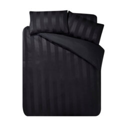 Catherine Lansfield So Soft Satin Stripe Double Duvet Cover Set With Pillowcases Black - thumbnail 4