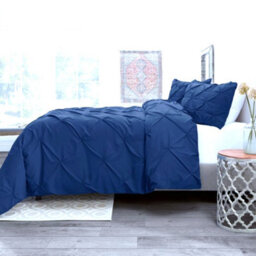 TheWhiteWater Limited Pintuck Duvet Cover Set + Matching Pillowcases With Bedsheet - 3In1 Hotel Style Bedding Set - Royal Blue - thumbnail 5