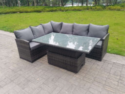 Fimous High Back Corner Rattan Garden Furniture 6 Seater Sofa Dining Rising Table Height Adjustable Table - thumbnail 2