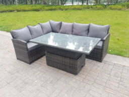 Fimous High Back Corner Rattan Garden Furniture 6 Seater Sofa Dining Rising Table Height Adjustable Table - thumbnail 6
