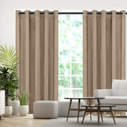 Moonlight Bedding Velvet Ring Top Curtains- Fully Lined Dim Out Blackout Pair, Ultra Soft Thermal Curtains (Beige, 66 X 90 Inch) - thumbnail 8