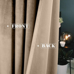 Moonlight Bedding Velvet Ring Top Curtains- Fully Lined Dim Out Blackout Pair, Ultra Soft Thermal Curtains (Beige, 66 X 90 Inch) - thumbnail 3