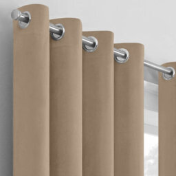 Moonlight Bedding Velvet Ring Top Curtains- Fully Lined Dim Out Blackout Pair, Ultra Soft Thermal Curtains (Beige, 66 X 90 Inch) - thumbnail 2