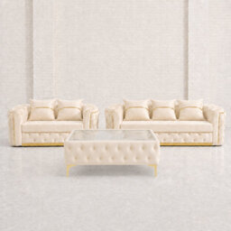 Ambassador Chesterfield Sofa Cream 3 Plus 2 Full Set