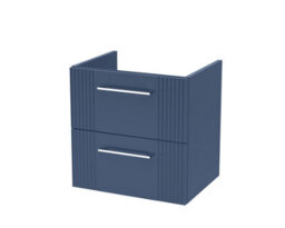 Hudson Reed Deco Wall Hung 2-Drawer Vanity Unit, Compact Modern Vanity Unit In Bathroom With Bar Handle Design, Satin Blue - thumbnail 1