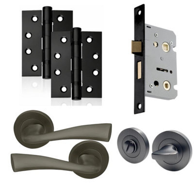 UAP Limited Uap Scimitar Lever On Rose Door Handles Pair Complete Bathroom Set In Metal Grey - image 1