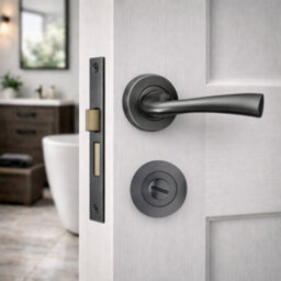 UAP Limited Uap Scimitar Lever On Rose Door Handles Pair Complete Bathroom Set In Metal Grey - thumbnail 2