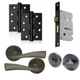 UAP Limited Uap Scimitar Lever On Rose Door Handles Pair Complete Bathroom Set In Metal Grey - thumbnail 1