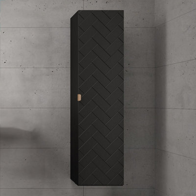 Heze Furniture Trend Herringbone Pattern Door Tall Bathroom Cabinet - Black - image 1