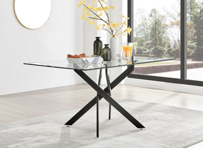 Furniturebox Leonardo 6 Seater Rectangular Glass Dining Table With Black Metal Angled Starburst Legs For Modern Dining Room - image 1