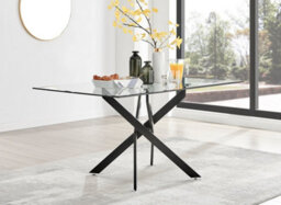 Furniturebox Leonardo 6 Seater Rectangular Glass Dining Table With Black Metal Angled Starburst Legs For Modern Dining Room