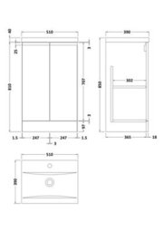 Hudson Reed Urban Satin Blue Floor Standing 2 Door Vanity Unit And Mid-Edge Basin With Silent Close, 850 X 510 X 390 - thumbnail 6