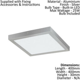 Stylish Silver 400mm Square Led Wall And Ceiling Light - 25W 4000K - thumbnail 2