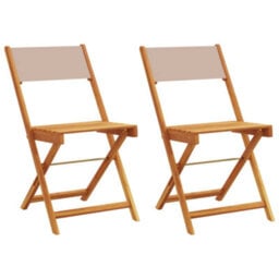 Berkfield Bistro Chairs 2 Pcs Taupe Solid Wood Acacia And Fabric - thumbnail 2