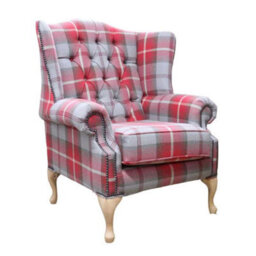 Chesterfield Queen Anne Wing Chair Balmoral Cherry Checked Fabric P&s In Mallory Style - thumbnail 1
