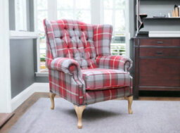 Chesterfield Queen Anne Wing Chair Balmoral Cherry Checked Fabric P&s In Mallory Style - thumbnail 2