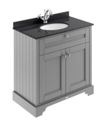Hudson Reed Floor Standing Two Door Traditional Vanity Unit With 1 Tap Hole Black Marble Top & Basin In Storm Grey, 820 X 470mm