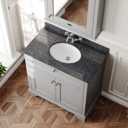 Hudson Reed Floor Standing Two Door Traditional Vanity Unit With 1 Tap Hole Black Marble Top & Basin In Storm Grey, 820 X 470mm - thumbnail 3