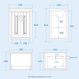 Nes Home Grey Chiltern 600mm Bathroom Traditional Basin Vanity Cabinet Unit - thumbnail 7