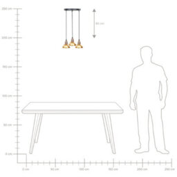 Wyld and Coco Lumina Brass 3-Light Hanging Pendant Lamp With Iron Base, Warm White, 30Cm Diameter, 110Cm Drop - thumbnail 8
