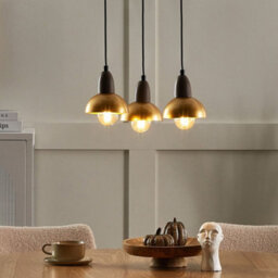 Wyld and Coco Lumina Brass 3-Light Hanging Pendant Lamp With Iron Base, Warm White, 30Cm Diameter, 110Cm Drop - thumbnail 2
