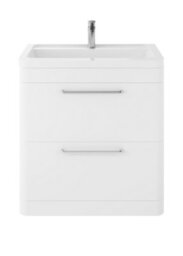 Hudson Reed Solar Floor Standing 2 Drawer Vanity Unit & Ceramic Basin, Pure White Matt, 807 X 840 X 450mm - thumbnail 1