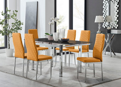 Furniturebox Enna Black Glass Extending Dining Table And 6 Mustard Milan Chairs - image 1