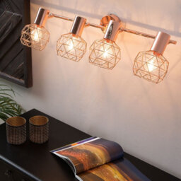 Beliani Aurora Home Copper 4-Light Ceiling Lamp With Adjustable Arms And Geometric Cage Shades - thumbnail 1