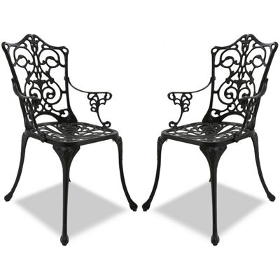 Homeology Tabreez 2-Large Garden And Patio Bistro Chairs With Armrests In Cast Aluminium Black - image 1