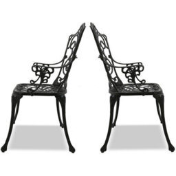 Homeology Tabreez 2-Large Garden And Patio Bistro Chairs With Armrests In Cast Aluminium Black - thumbnail 4