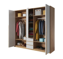 Arte Xelo Contemporary 3 Hinged Door Wardrobe 4 Shelves 3 Drawers 2 Rails White Graphite (H)2020mm (W)2000mm (D)570mm - thumbnail 2