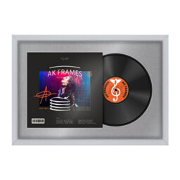"AK Frames 25X17"" Silver Sleek Vinyl Record Frame With Mid Grey Mount For 12 Inch Lp Cover & Disc - Overlapped Design" - thumbnail 1